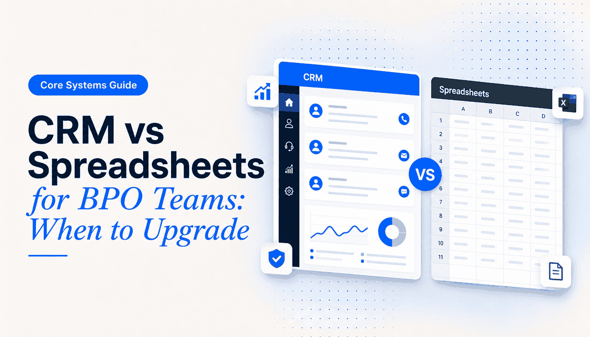 Illustration for the blog post: CRM vs Spreadsheets for BPO Teams: When to Upgrade
