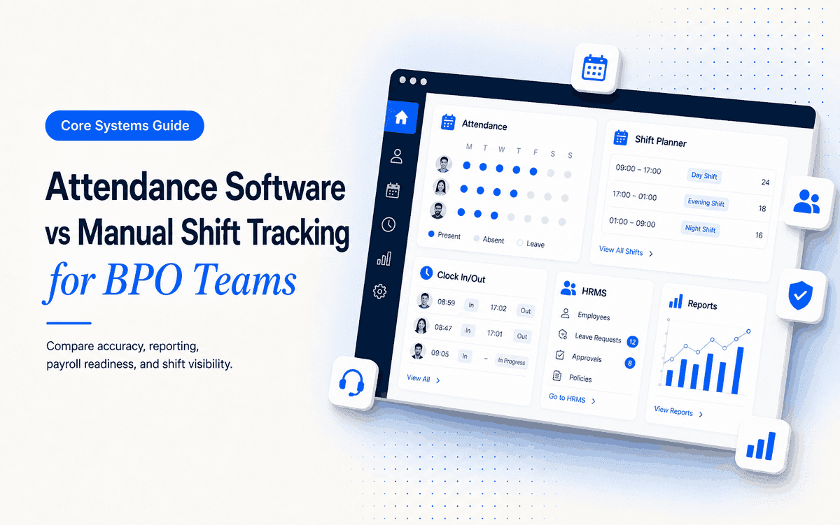 Illustration for the blog post: Attendance Software vs Manual Shift Tracking for BPO Teams