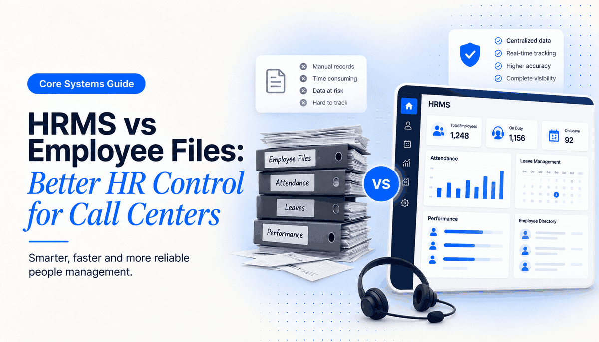 Illustration for the blog post: HRMS vs Employee Files: Better HR Control for Call Centers