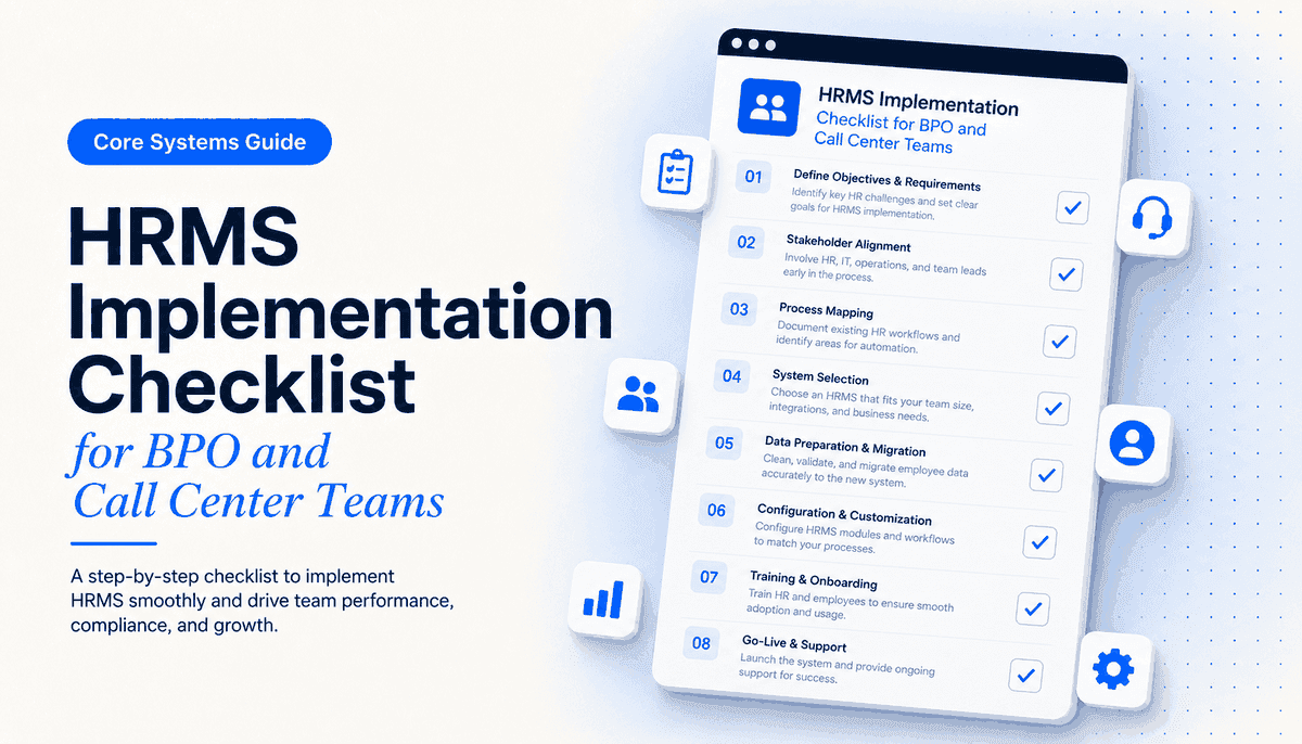Illustration for the blog post: HRMS Implementation Checklist for BPO and Call Center Teams